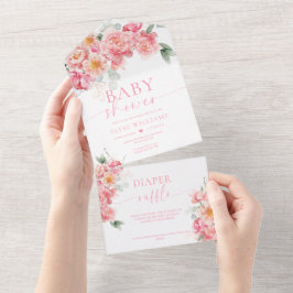 Piper Peony Floral Baby Shower All In One Einladung
