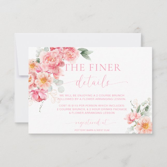 Piper Peony Floral Baby shower Détails Carte (Devant)