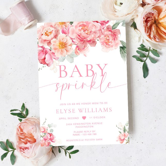 Piper Peony Floral Baby Sprinkle Einladung (Baby Sprinkle Invitation Peony Piper)