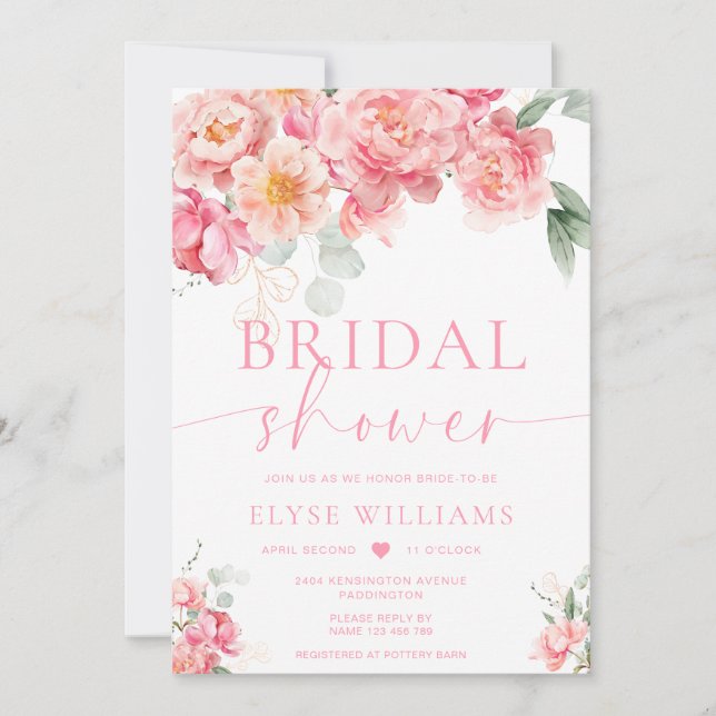 Piper Peony Floral Brautparty Einladung (Vorderseite)