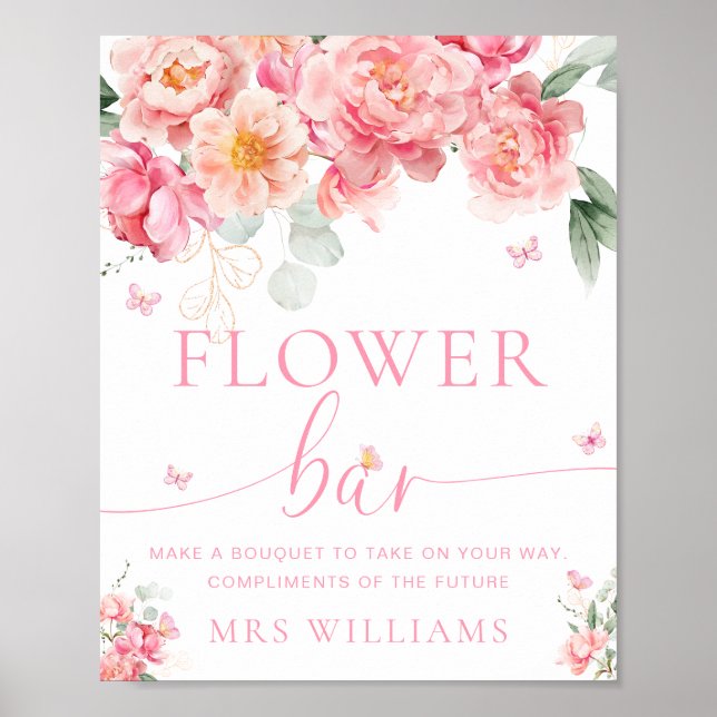 Piper Peony Floral Butterfly Blume Bar Sign Poster (Vorne)