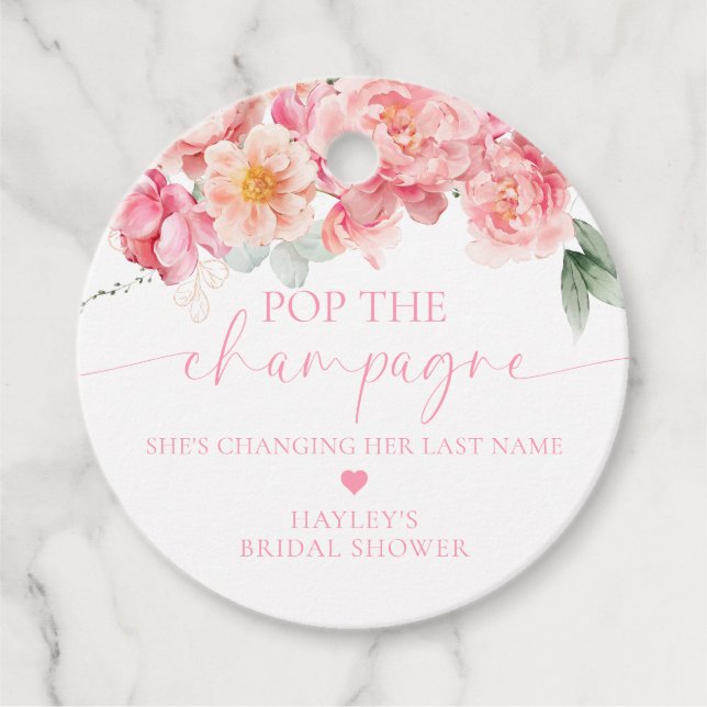 Piper Peony Floral Pop Champagne Brautparty Geschenkanhänger (Vorderseite)