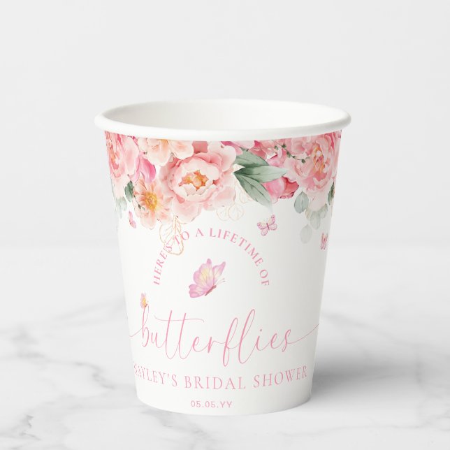 Piper Peony Lifetime of Butterflies Brautparty Pappbecher (Vorderseite)