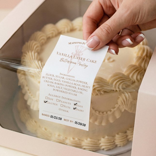 Piping Bag Bakery Ingredients & Allergy Food Label Rechteckiger Aufkleber (Piping Bag Bakery Ingredients & Allergy Food Label)