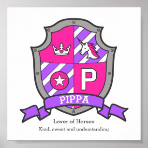 Pippa Name bedeutet Unicorat-Prinzessin-Brief P Poster