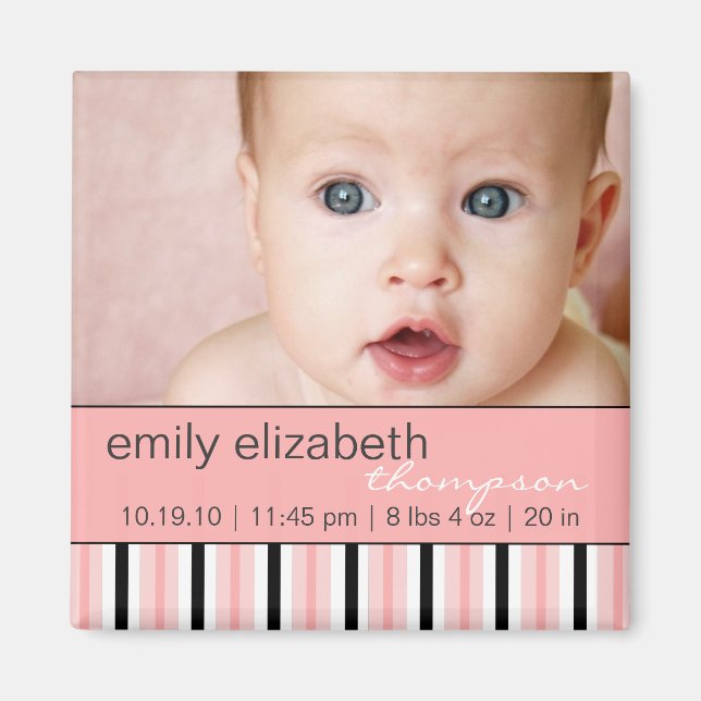 Pippy Pink Stripe Baby Photo Magnet (Devant)