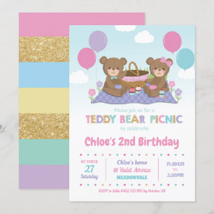 Pique-nique de l'ours Teddy Invitations Fille