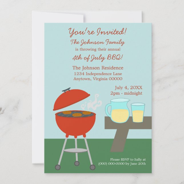 Pique-nique d'été 4 juillet Invitation (Devant)