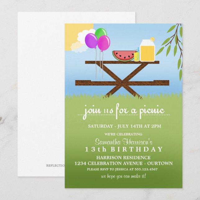 Pique-nique d'été Invitations de fête d'anniversai (Devant / Derrière)