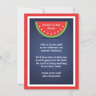 Pique-nique Watermelon 4 juillet Fête Invitations
