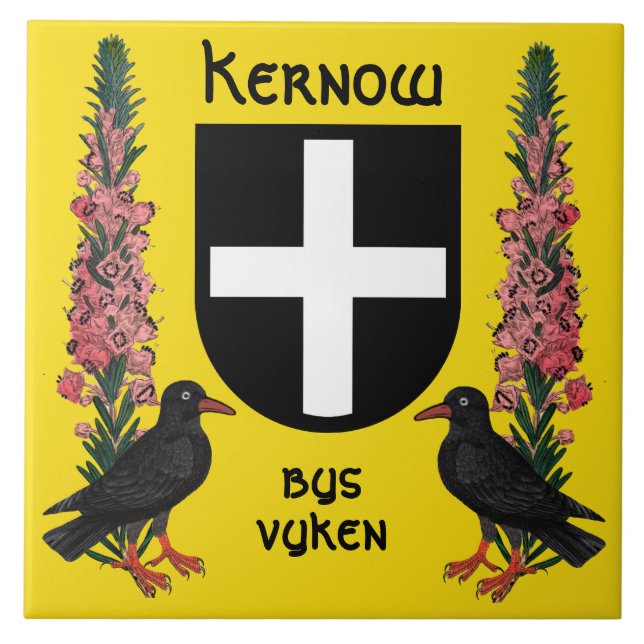 Piran-Schild mit Cornish Heath und Choughs Fliese (Vorderseite)