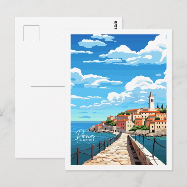 Piran Slovenien Vintage Place Illustration Postkarte (Vorne/Hinten)