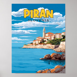 Piran Slovenije Vintage Illustration Poster