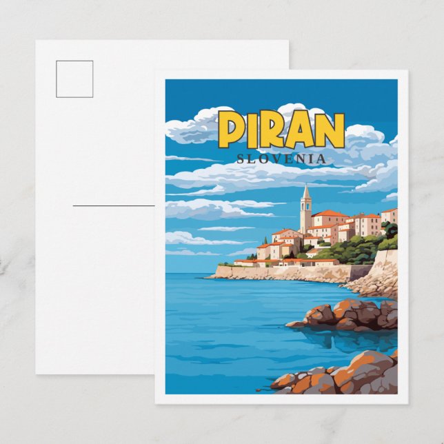 Piran Slovenije Vintage Illustration Postkarte (Vorne/Hinten)