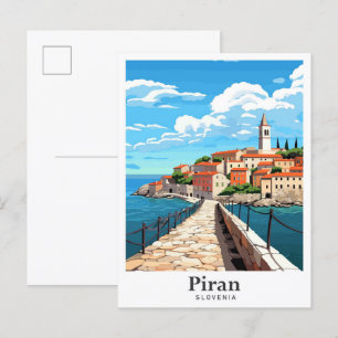 Piran Slowenien Kunst Vintage Reiseillustration Postkarte