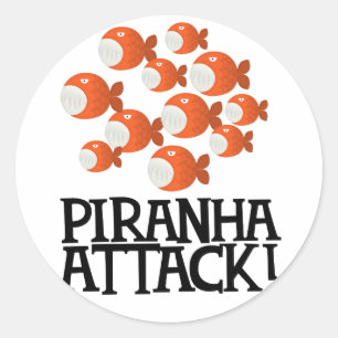 Piranha-Angriff! Runder Aufkleber