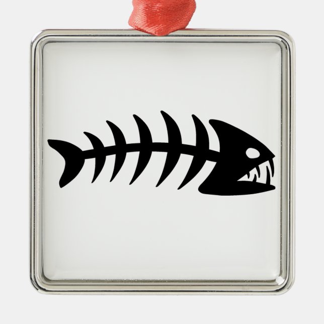 Piranha-Fischgräte Silbernes Ornament (Vorne)