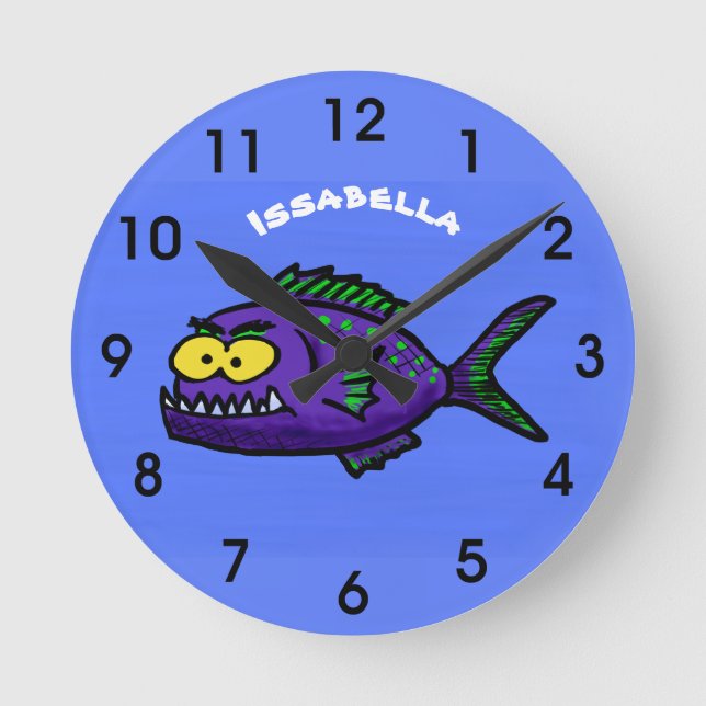Piranha fish cartoon runde wanduhr (Vorderseite)