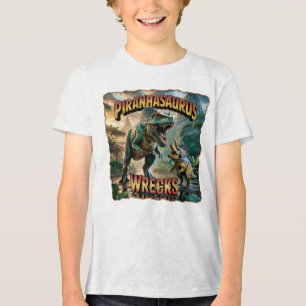 Piranhasaurus Wrecks Illustration – Lustige Grusel Tri-Blend Shirt
