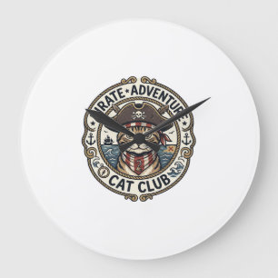 Pirat-Abenteuer-Katze POD Vektorgrafik - Piraten-A Große Wanduhr