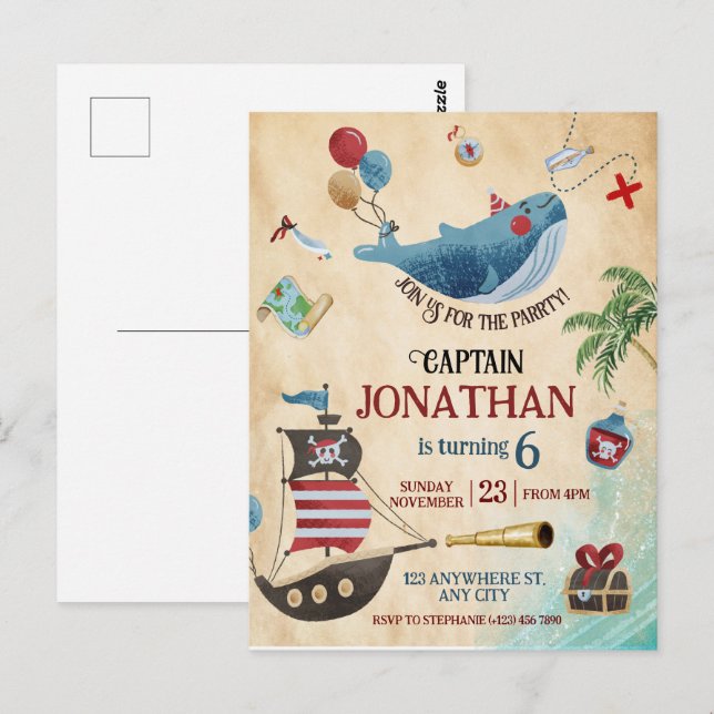 Pirat Geburtstagsfeier Postkarte (Vorne/Hinten)