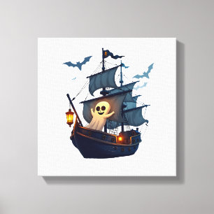 Pirat-Geisterschiff � Gruseliges Halloween-T-Shirt Leinwanddruck