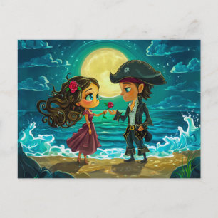 Pirat heiratet seine Braut am Strand Postkarte
