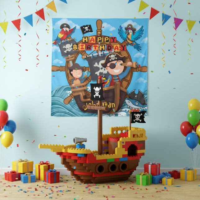 Pirat Kinder Geburtstagsbanner  Wandteppich (Von Creator hochgeladen)