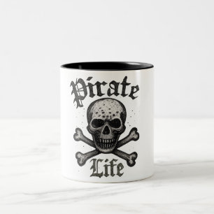Pirat Leben Totenkopf & Knochen Grunge-Design Zweifarbige Tasse