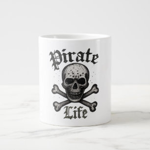 Pirat Leben Totenkopf & Kreuzknochen Grunge-Design Jumbo-Tasse