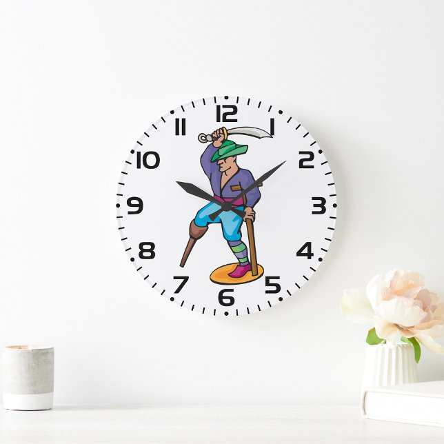 Pirat mit Holzbein und Schwert Große Wanduhr (Von Creator hochgeladen)