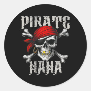 Pirat Nana Jolly Roger Flagge und Totenkopf  Runder Aufkleber