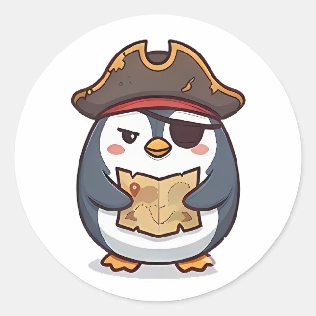 Pirat Pinguin Runder Aufkleber (Vorderseite)