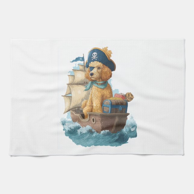 Pirat Pudel � Lustiger Seemann Geschirrtuch (Horizontal)
