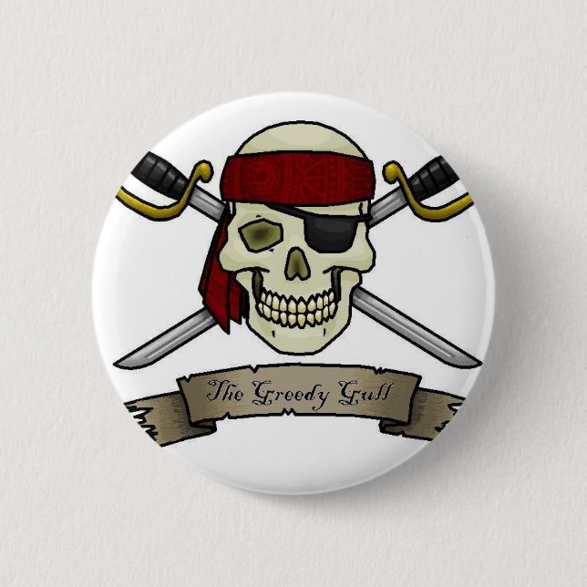 Pirat-Schädel-Knochen-lustig-Roger-Farbtonseite Button (Vorderseite)