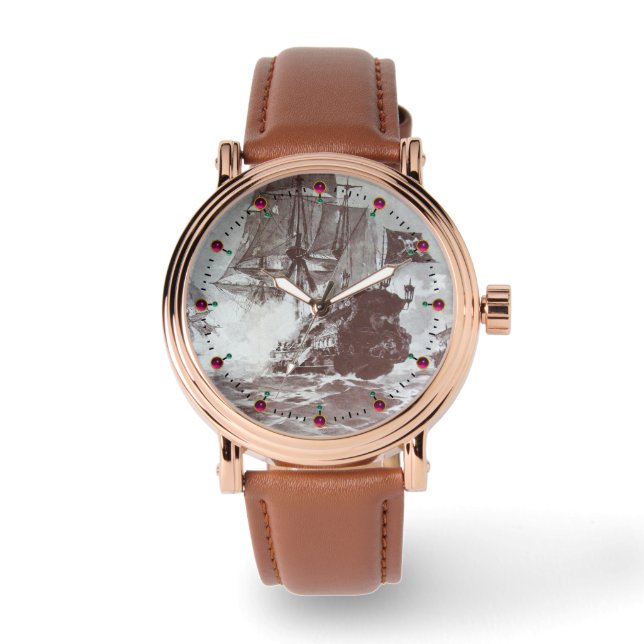 PIRAT SHIP BATTLE IN BLACK AND WHITE ARMBANDUHR (Vorderseite)