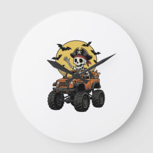 Pirat-Skelett-Monster-Truck-Halloween-Design_1 Große Wanduhr