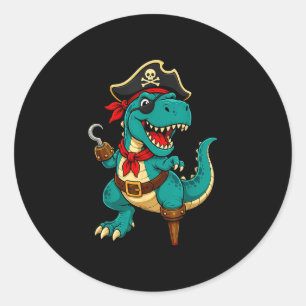 Pirat T-Rex Dinosaur lustiger Cartoon  Runder Aufkleber