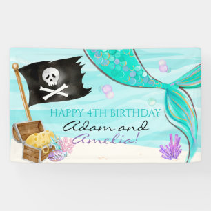 Pirat und Meerjungfrau Schwanz gemeinsame Geburtst Banner