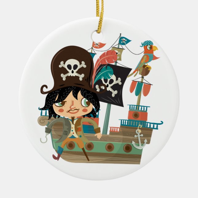 Pirat und Piraten-Schiff Keramikornament (Vorne)
