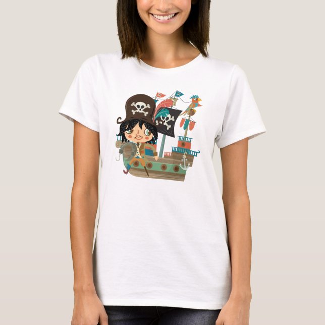 Pirat und Piraten-Schiff T-Shirt (Vorderseite)