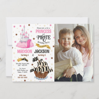 Pirat und Prinzessin Foto Geschwister Gemeinsamer  Einladung