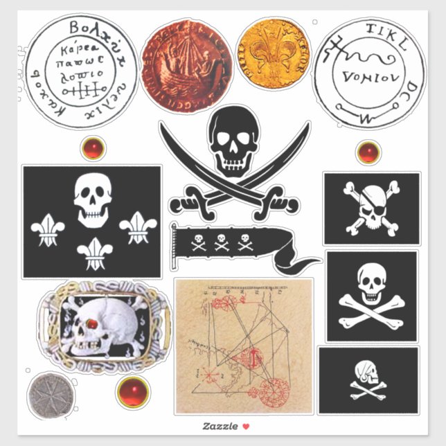 PIRATBANNER, PIRATEN-MASSENKARTEN, MÜNZEN AUFKLEBER (Blatt)