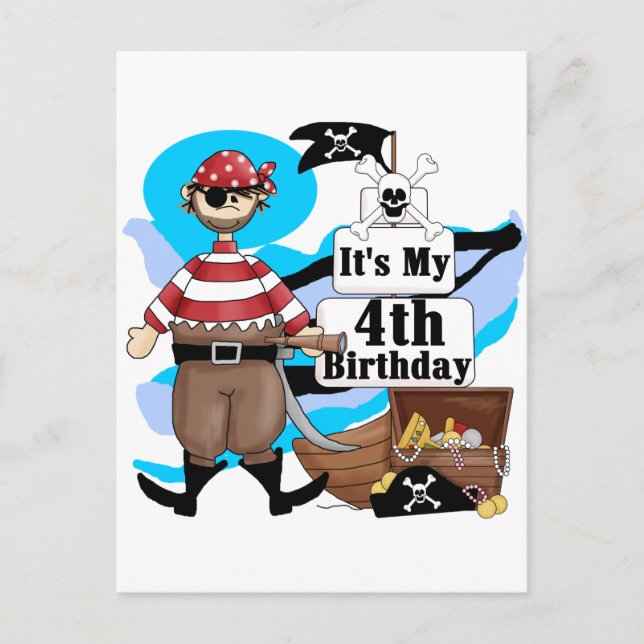 Pirate, 4. Geburtstag, Tshirts und Geschenke Postkarte (Vorderseite)