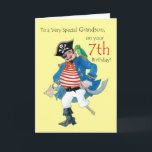 Pirate 7. Geburtstagskarte für einen Grandson Karte<br><div class="desc">Eine 7. Geburtstagskarte für einen Enkel mit Piraten und seinem Papagei, aus einem Aquarellbild von Judy Adamson. Wenn Sie möchten, dass ich den Text auf der Vorderseite der Karte ändern möchte, oder wenn Sie einen weißen Hintergrund bevorzugen, kontaktieren Sie mich einfach über meinen Shop. T - Shirt und andere Produkte...</div>