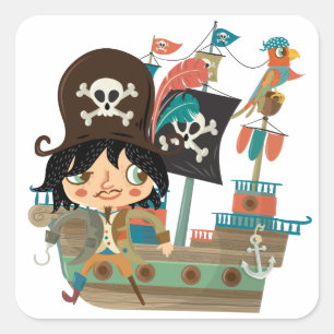 Pirate and Pirate Ship Quadratischer Aufkleber