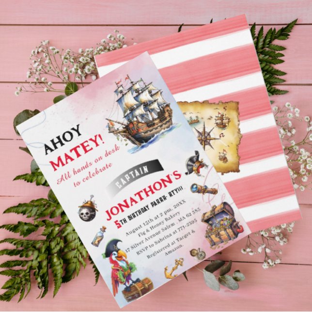Pirate Aquarell Geburtstagsparty Einladung (Von Creator hochgeladen)