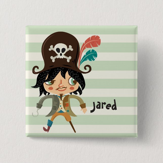 Pirate auf den grünen Pastellstreifen Button (Vorderseite)