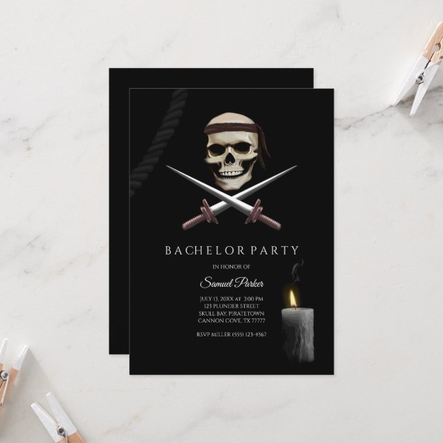 Pirate-Bachelor-Party - Thema Piraten Einladung (Vorderseite/Rückseite Beispiel)
