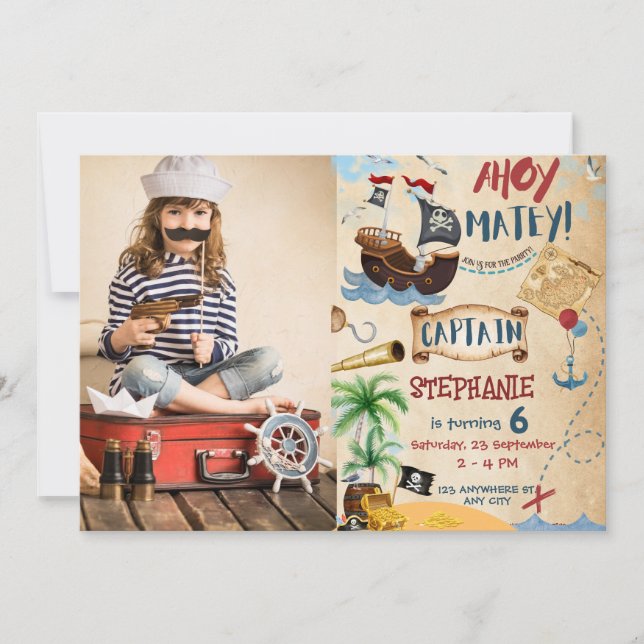 Pirate Birthday Ahoy Pirate Boy Party Einladung (Vorderseite)